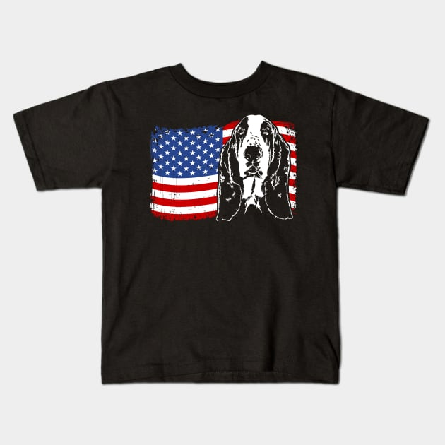 Proud Basset Hound American Flag patriotic dog Kids T-Shirt by wilsigns